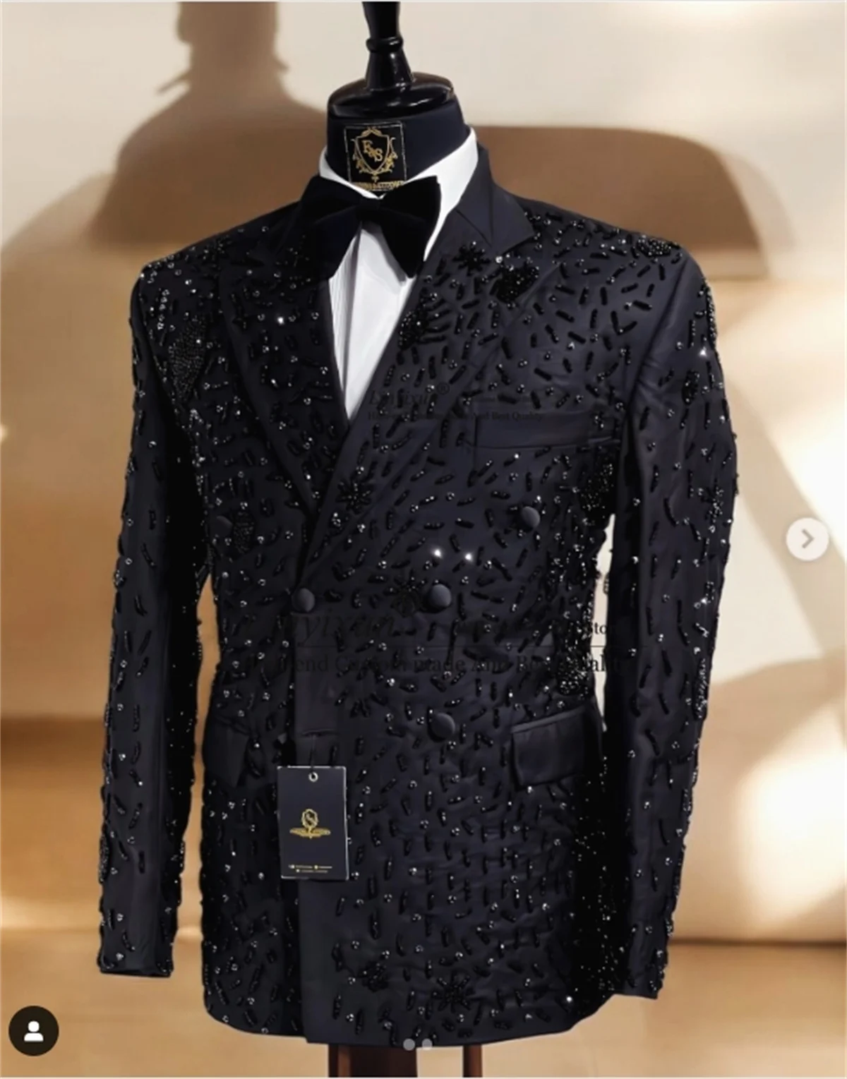 Sparkly Crystals Beaded Men Suit Groom Tuxedo Customized Notched Lapel Male Prom Blazers 2 Pieces Sets WeddingCostume Homme 2