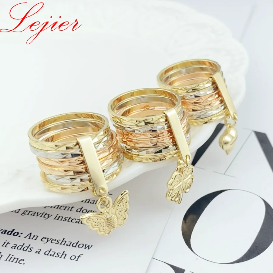 Lejier 2023 Oro Laminado Three Color Style 18K Gold  Elephant Heart Flower Plated Ring For Women Classic Fine Finger Jewelry