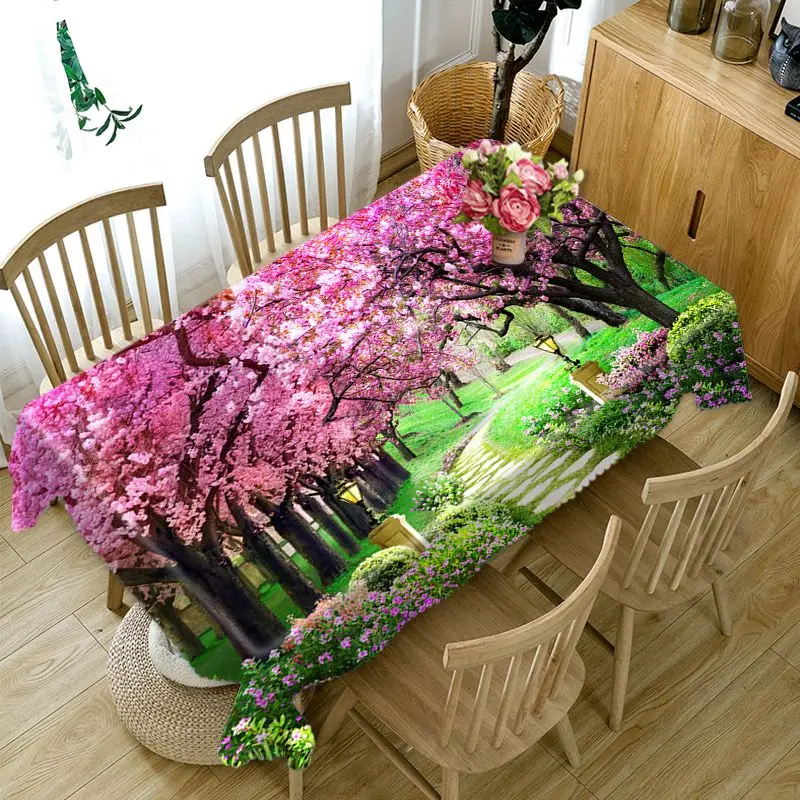 

3d Bamboo Boulevard Tablecloth Chinese Style Peach Blossom Pattern Washable Rectangular Table Cover for Wedding Decoration