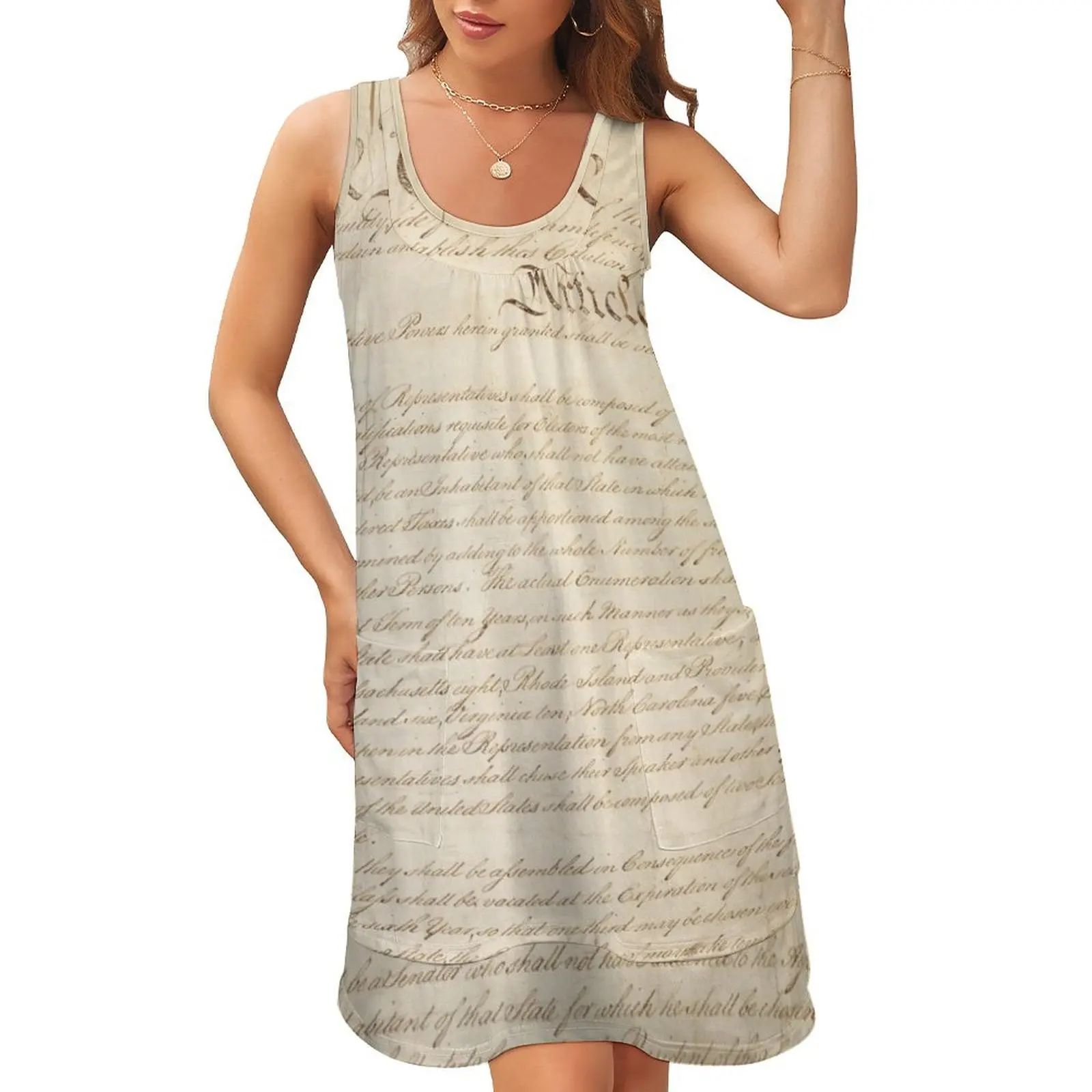

The Constitution of United States of America 1 Sleeveless U-Neck Fake Two Piece Dress cute dress