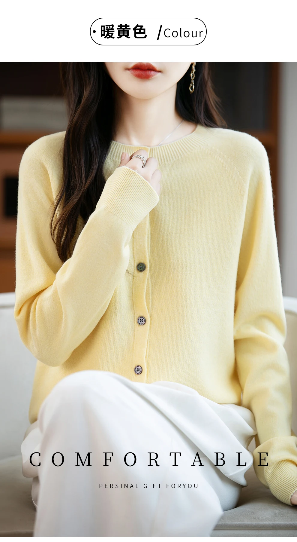 Classic Merino Wool Woman Sweater Basic Female Autumn Winter Knitted Cardigan Elegant Ladies Cashmere Long Sleeve Clothing Tops
