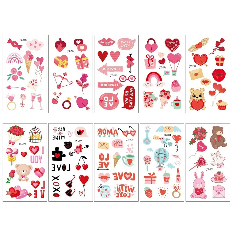 10 Sheets Valentine's Day Temporary Tattoos, Valentines Party Supplies Favors Goodie Bag Stuffers,Galentines Day
