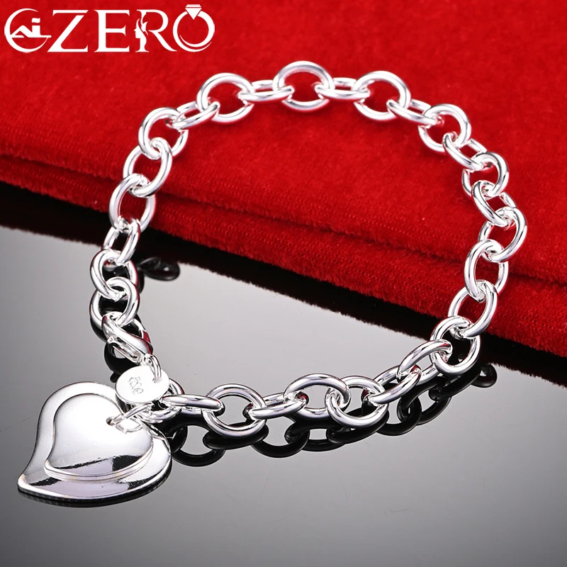 

ALIZERO 925 Sterling Silver Two Heart Pendant Bracelet For Woman Fashion Party Charm Jewelry Wedding Gift