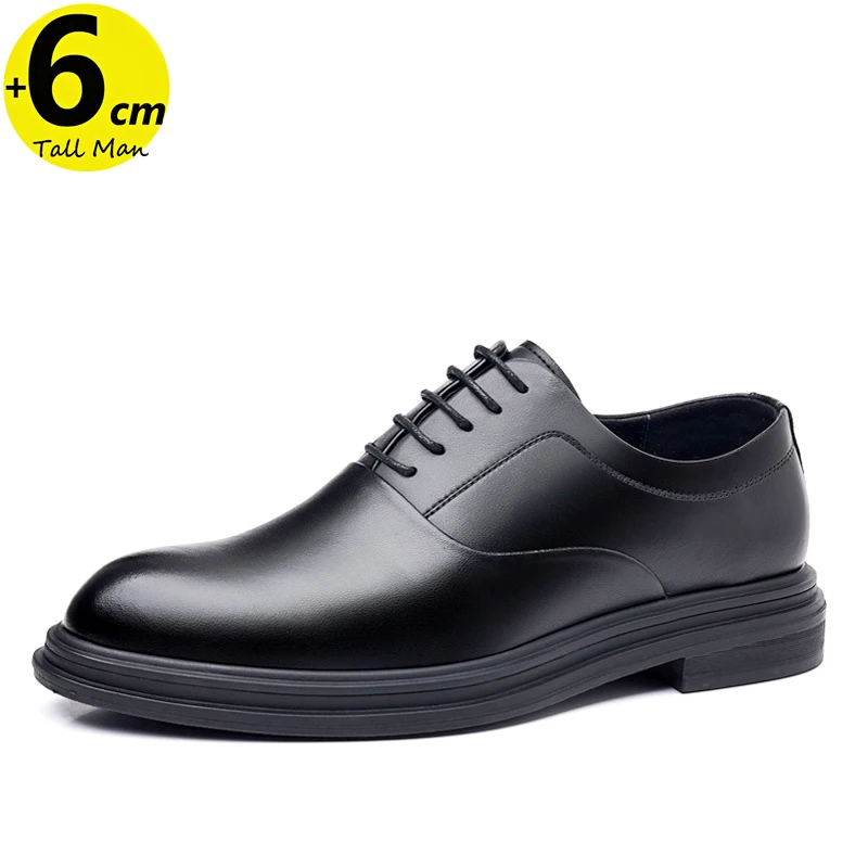 Business Men Oxford Leather Elevator Shoes Lift Sole Man Height Increase Insole 6CM Office Daily Life British