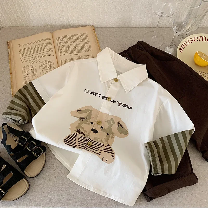 Spring Fashionable Casual Shirt for Boys Kids Trendy Korean Style Top New Shirt for Boys Spring Autumn Handsome