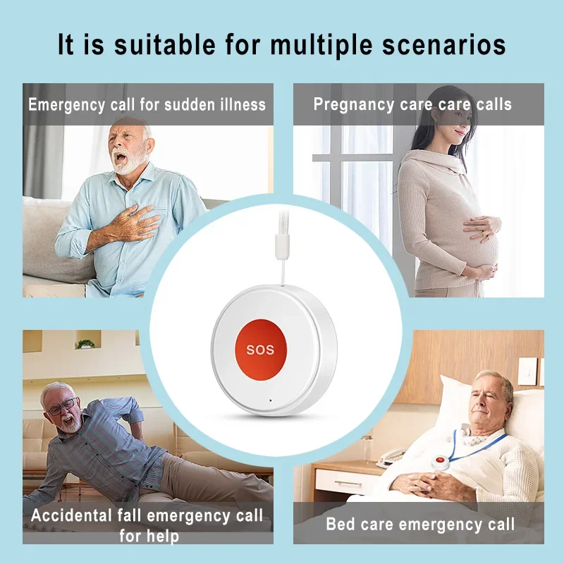 Smart Tuya WiFi Emergency Call Button Caregiver Pager Phone Alert Transmitter Emergency Call Button for Seniors Patients Elderly