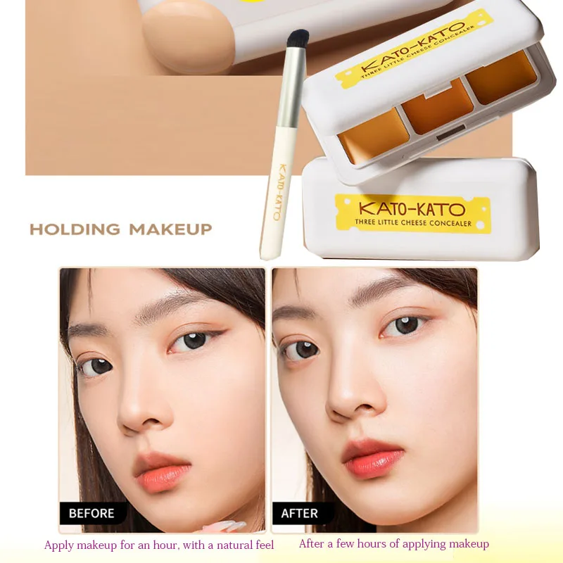 

Kato Tricolor Concealer Liquid Pan Contour Highlighter Integrated Brightening Covering Spots Acne Scars Dry Oily Skin Woman