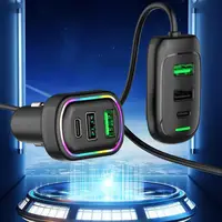 6-Ports 48W USB Type-C Front And Rear Extension Car Charger With RGB Light PD Fast Charging Power Adapter For Phone Laptop