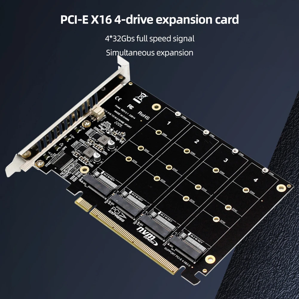 하드 드라이브 컨버터 카드 지지대, 4 포트 M.2 NVME SSD, PCIE X16, 4x32Gbps 어댑터, 2230, 2242, 2260/2280 LED 표시기