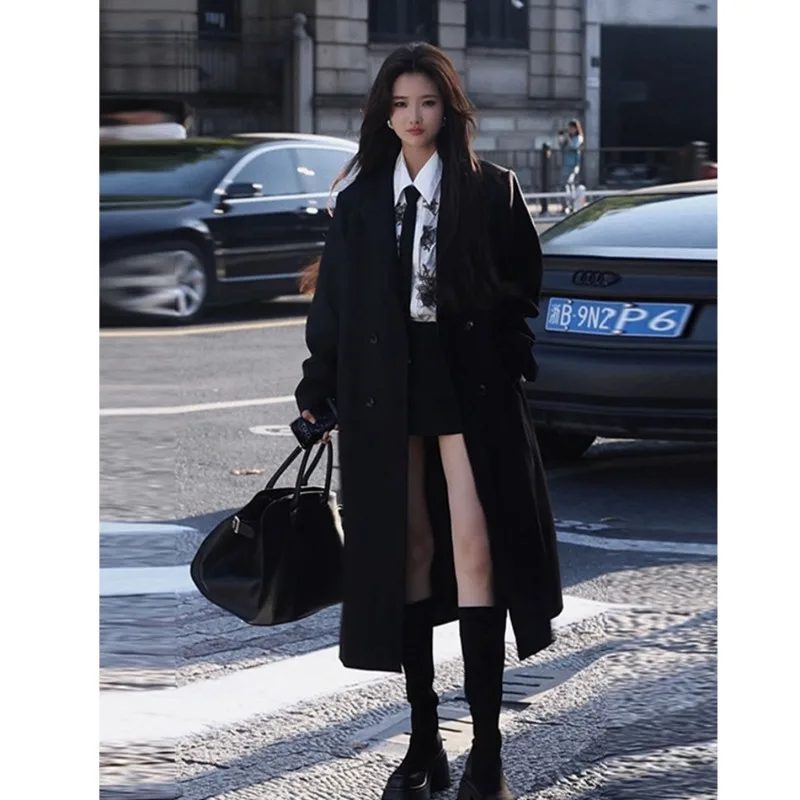 

Корейский модный черный пиджак силуэт Женский на раннюю осень 2023 новая свободная однобортная куртка с воротником Женская одежда