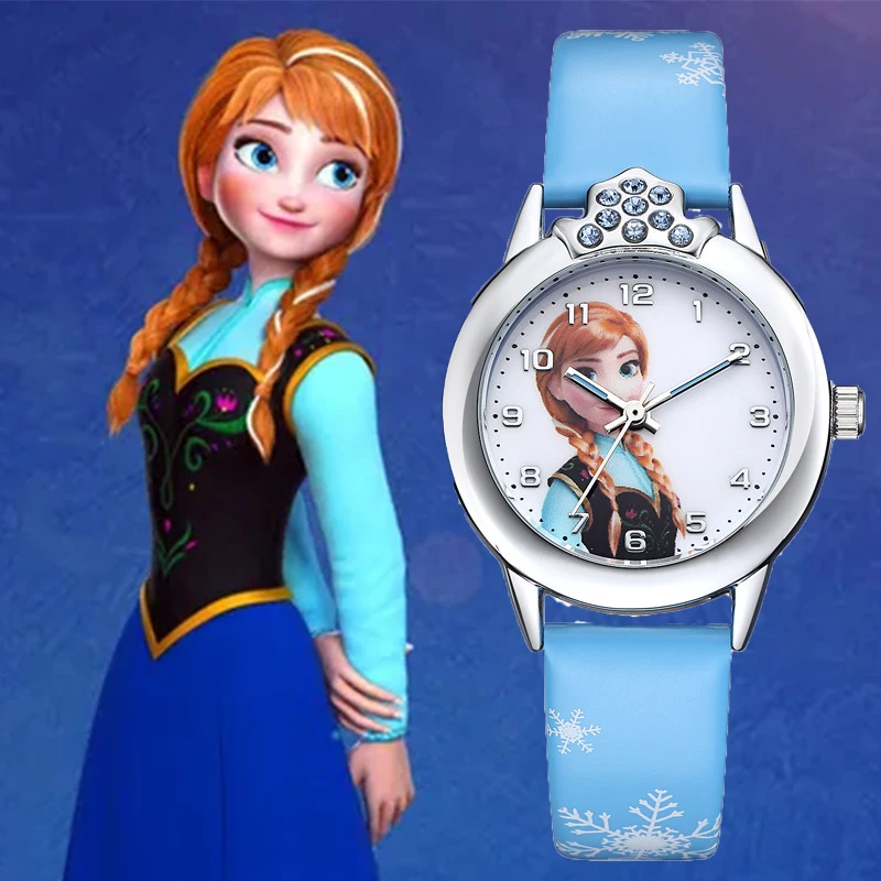 Elsa Girls Watch Elsa Princess Kids Watches Leather Strap Cute Children's Cartoon Wristwatches Gifts for Kids Girl Frozen Clock