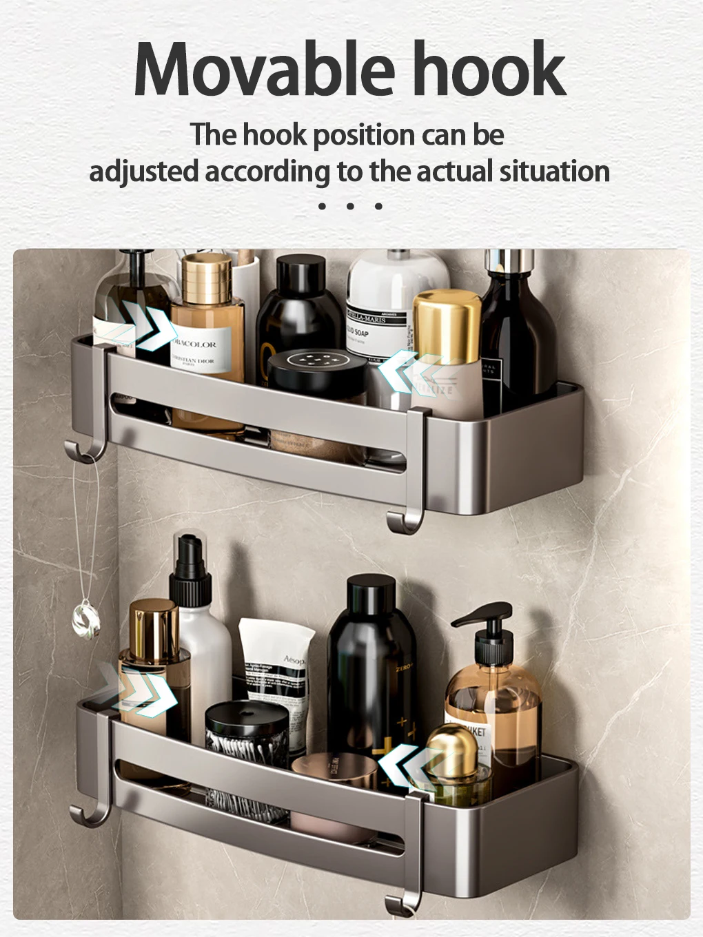 Description Picture 5 of itemBlack Shower Caddy, Metal Shower Shelf Wall Mounted Bathroom Shelves with Hooks, Bathroom Wall Storage Basket, Antirust
