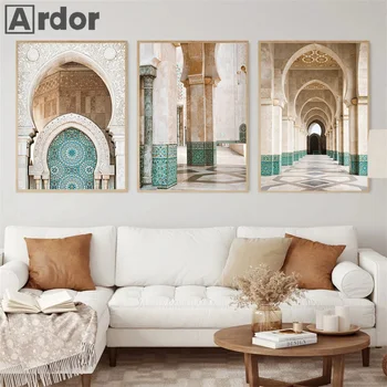 Moroccan Architecture Arch Door Art Canvas Posters Arabic Islamic Print Mosque Wall Art Painting Pictures Living Room Home Decor