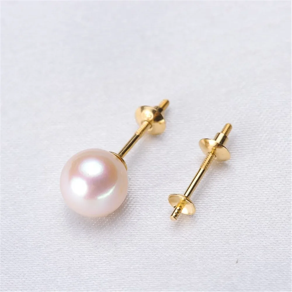 

DIY Accessories G18K Yellow Gold Stud Earrings Empty Hold Double Bead Personalized Earrings Natural Round Pearl Women's Earrings