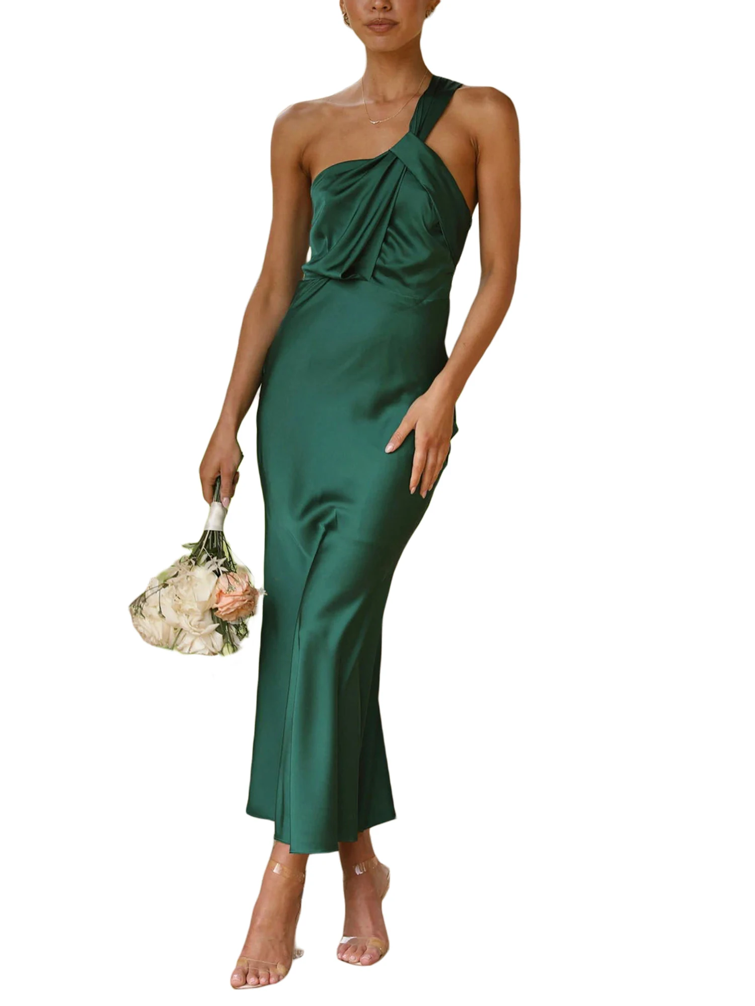

Elegant Off-Shoulder Ruffle Maxi Dress with High Slit V-Neckline and Sleeveless Design - Perfect for Evening Parties and
