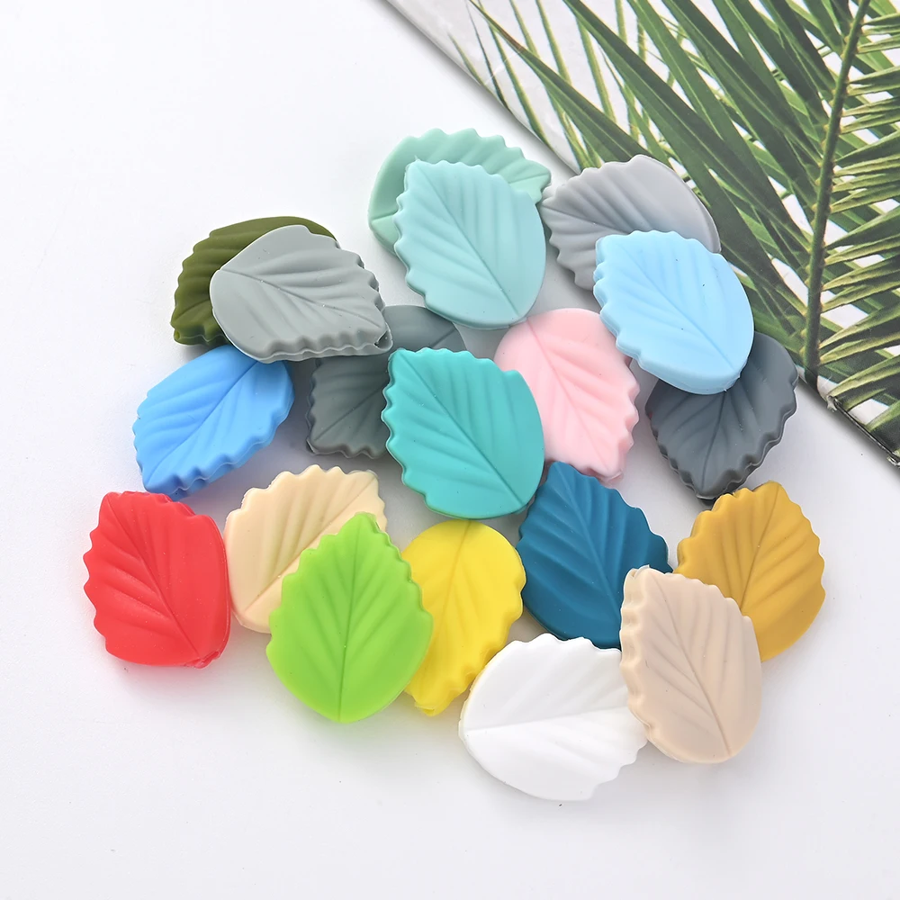 10Pcs Silicone Leaf Teether Beads Food Grade DIY Baby Nursing Chewable Teething Beads Toy BPA Free Pacifier Chain Accessories teething toys,silicone teething toys,baby teething toys,silicone beads,silicone teether,silicone teething beads