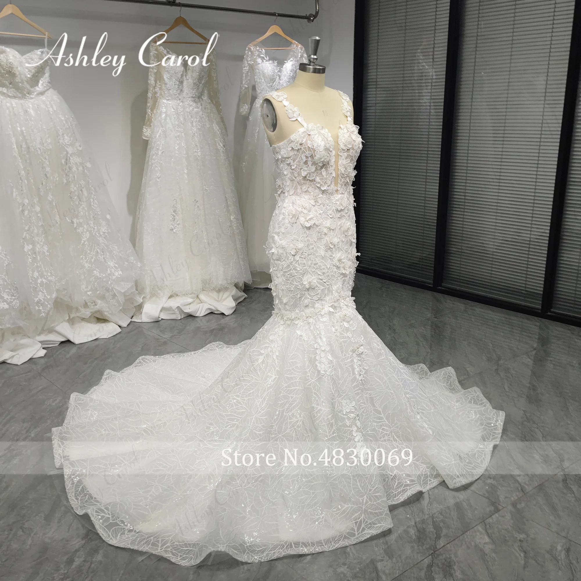 Ashley Carol Mermaid Wedding Dress 2023 Beading Crystal Appliques Spaghetti Straps Backless Long Train Wedding Gown Real photos 4