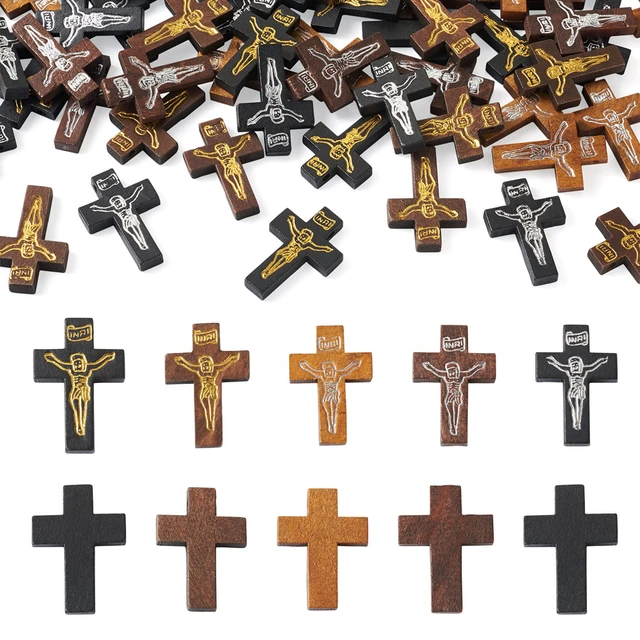 150Pcs/Box Dyed Wood Cross Pendants Wooden Charms Crafts for DIY Jewelry  Making