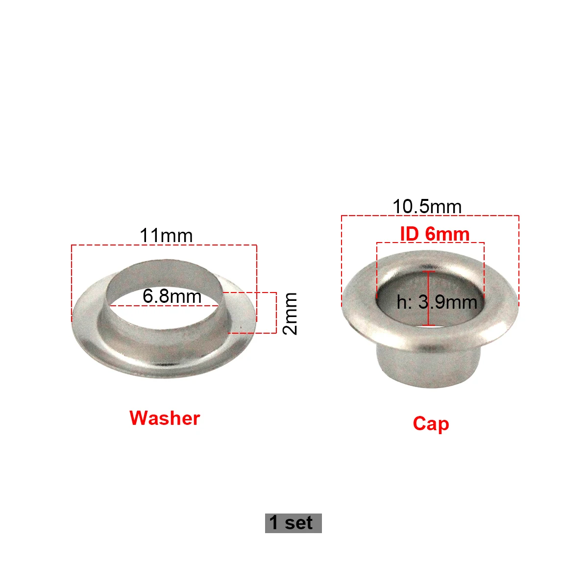 6mm Brass Double Sided Eyelet with Washer 100sets for Leather Craft Repair Grommet Round Eye Rings Shoes Bag Clothing Belt Hat