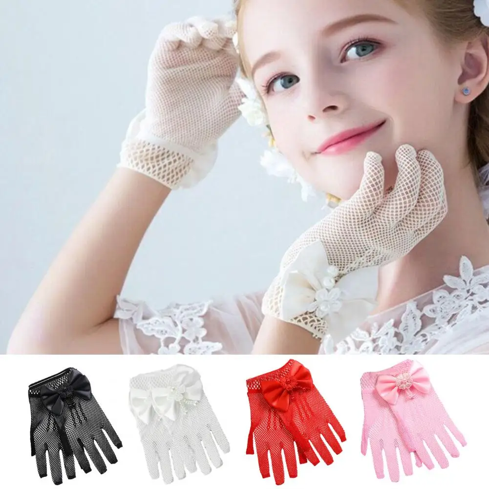 1 Pair Beautiful Children Gloves Faux Pearl Elastic Flower Girl Gloves Breathable Cosplay