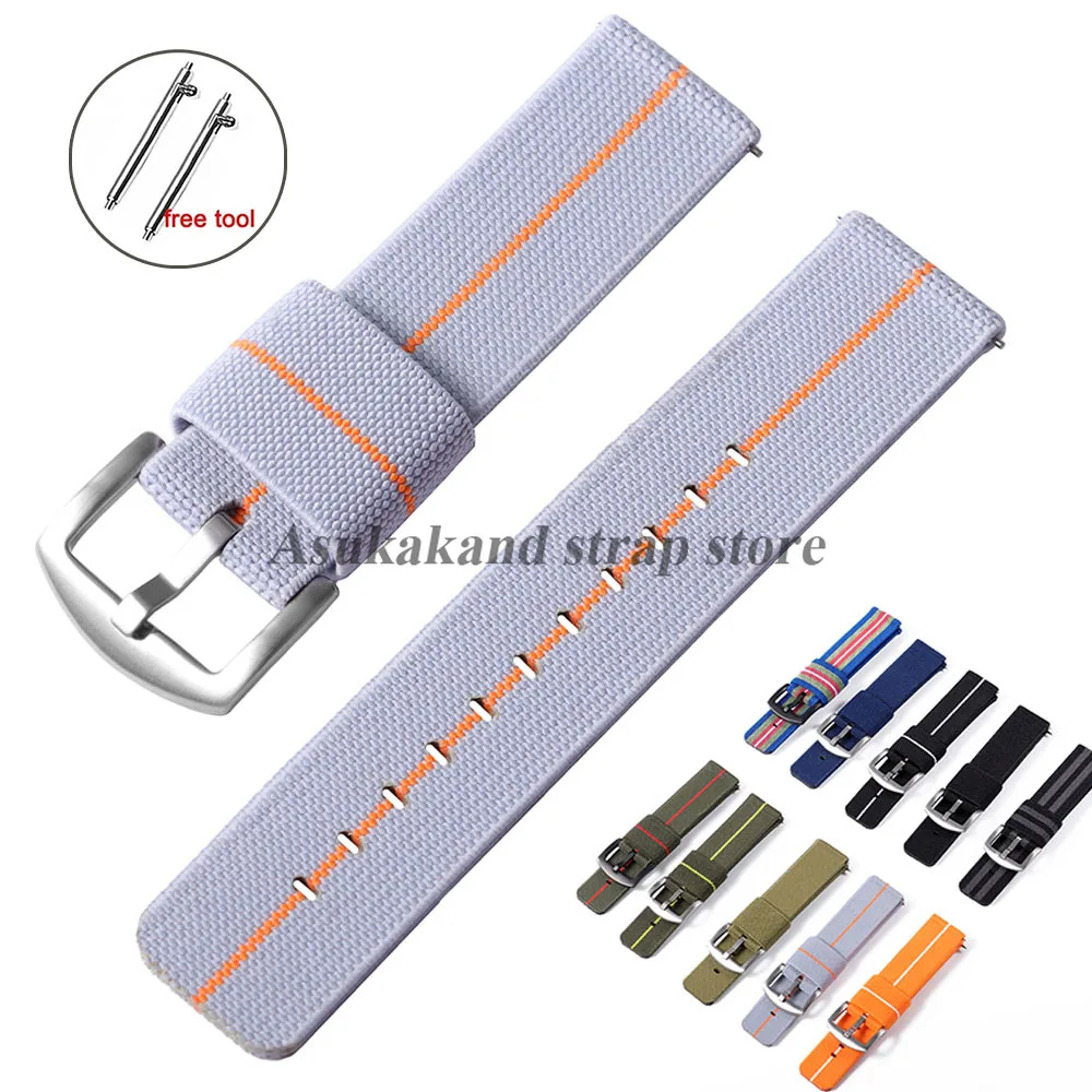 18mm 20mm 22mm 24mm Grey Nylon Watch Band for Seiko Elastic Strap Quick ...