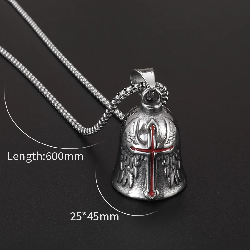 Retro Punk Style Men's Cross Lucky Bell Angel Wing Knight Bell Keychain Motorcycle Riding Guardian Bell Accessories