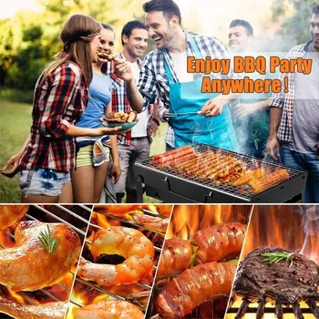 Portable BBQ Charcoal Grill Stainless Steel Small Mini BBQ Tool Kit Outdoor Cooking Camping Picnic Beach Portable BBQ 5