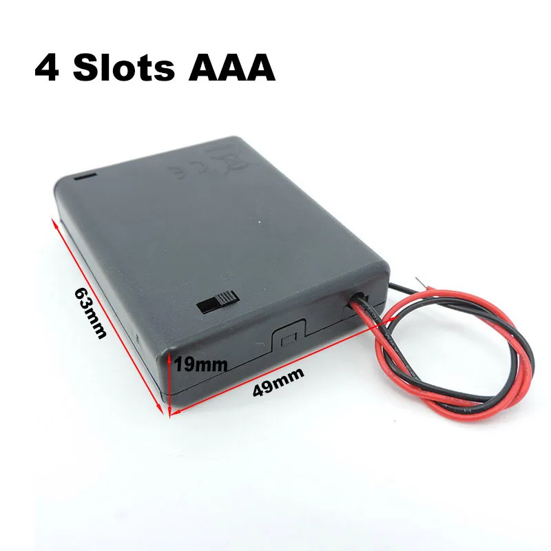 4-Pack 2xAAA Battery Holder With On/Off Switch And Lid – 3V Spring Clip Case