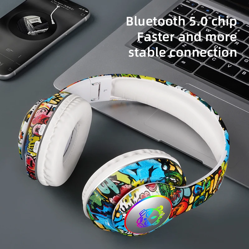 Casque audio sans fil pour enfant, Bluetooth 5, avec micro et LED 