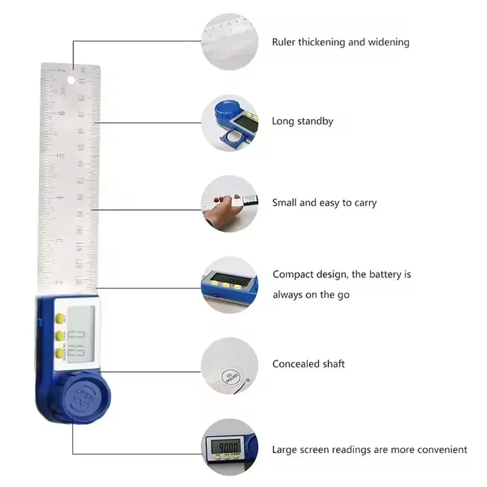 0-200mm Angle Ruler Conveyor Digital Electronic Goniometer Angle Finder Meter Measuring Tools