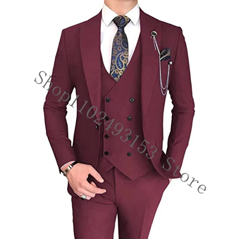 2023 New Arrival Suits For Men Slim Fit Peak Lapel 3 Pieces Formal Male Tuxedos For Wedding Blazer+Vest+Pants Costume Homme