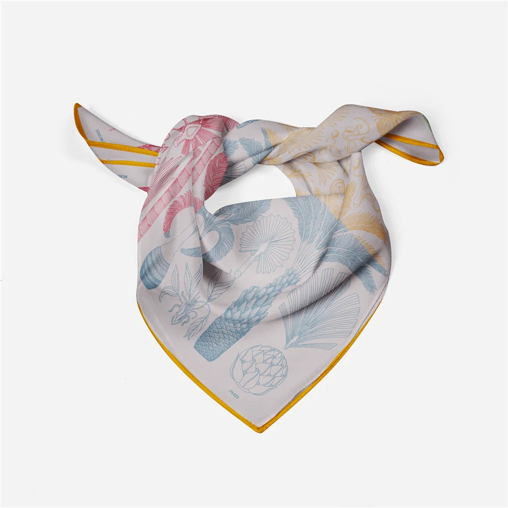 Marke Design Palm Baum Seide Schal Mode Frauen Schal Kleinen Platz Schals Kopf Schal Hals Binden Band Professionelle Halstuch – Detail 22