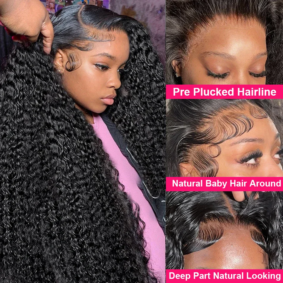 30 40 Inch 200 Density Black Deep Wave 13x4 Transparent Lace Front Wig Human Hair Brazilian natural Curly 13x6 Lace Frontal Wigs