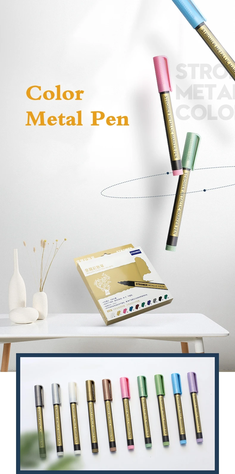 10/20 farben Metallic Farbe Marker Stift Permanent Schreiben Rock Malerei Fotoalbum Sammelalbum Glas Holz Leinwand Karte Kunst marker – Detail 1