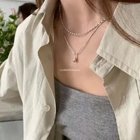 2025 Silver Simple Design Drop Pendant Necklace for Women Double Collar Chain Fashion Fine Jewelry Gifts Long Layered Necklace - Image 3