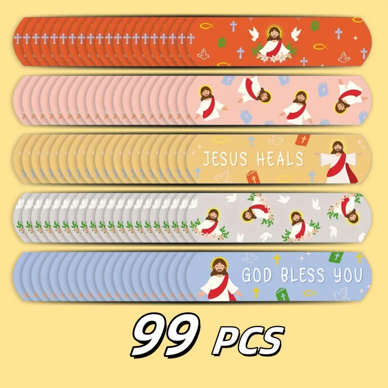 30/60/99pcs Jesus Spirit Adhesive Bandages, Knuckle Fingertip Breathable Stickers, 5 patterns, Cute Printed Cartoon Style Bandag