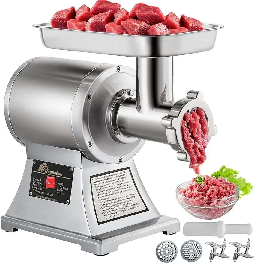 

Happybuy Commercial Meat Grinder,550LB/h 1100W, 220 RPM Heavy Duty Stainless Steel Industrial Meat Mincer w/2 Blades