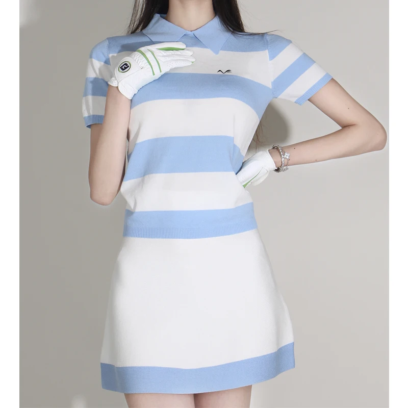 Golf Women's New Knitted Top With Slim Fit and High-quality Fashion Temperament, Short Skirt for Outdoor Leisure Sports