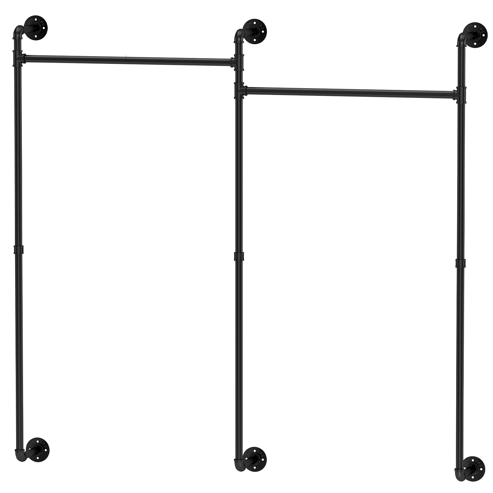 HTSF Industrial Pipe Clothes Rack for bedroom, kitchen, balcony 109cm Wall  Mounted Garment Rack, Heavy Duty Iron Garment Bar, Clothes Hanging Rod Bar,  4 Base Max Load 135Lb Black