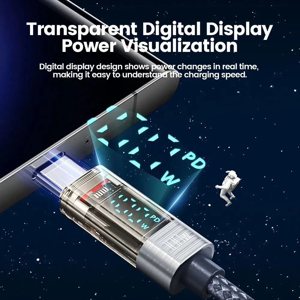 Toocki Type C to Type C Cable 100W Display Fast Charging Charger USB C to USB C Transparent PD Cable For IPhone15 Xiaomi Macbook Best Sellers In Phones Accessories