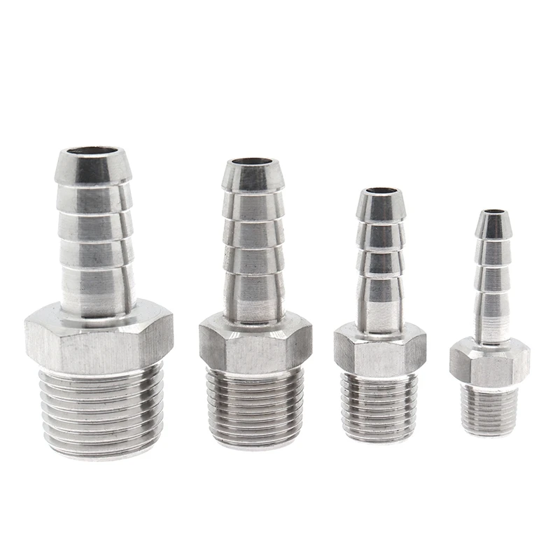 4mm 6mm 8mm 10mm 12mm 14mm 16mm Hose Barb 1/8" 1/4" 3/8" 1/2" BSP NPT Male Thread 304 Stainless Steel High Pressure Pipe Fitting