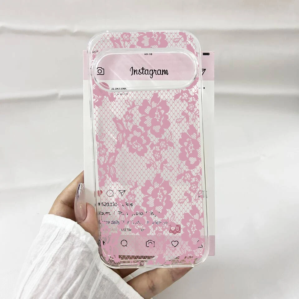 Elegant Black Lace Floral Pattern Clear Soft TPU Protective Phone Case