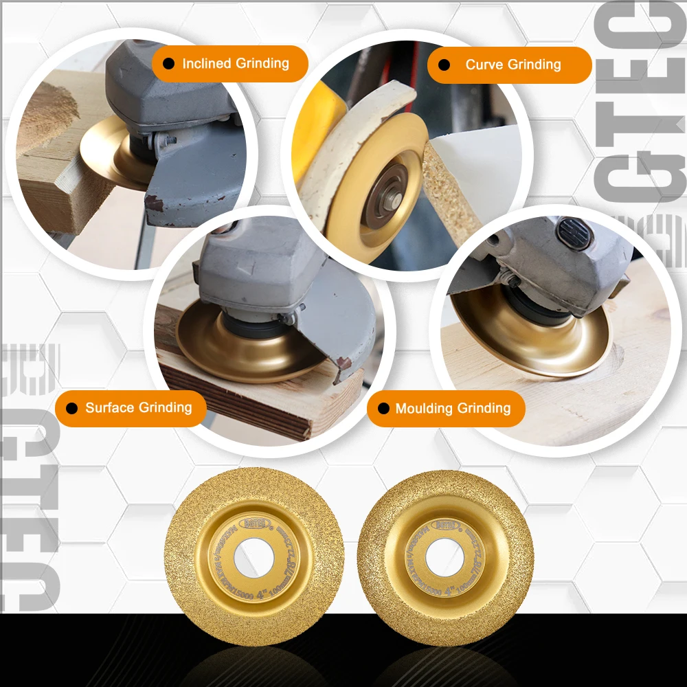 BGTEC 1/2pcs Carbide Chip Woodworking Disk Bevel Dia100mm For wood Grinding Trimming Carving and Polishing Angle Grinder Dry Use