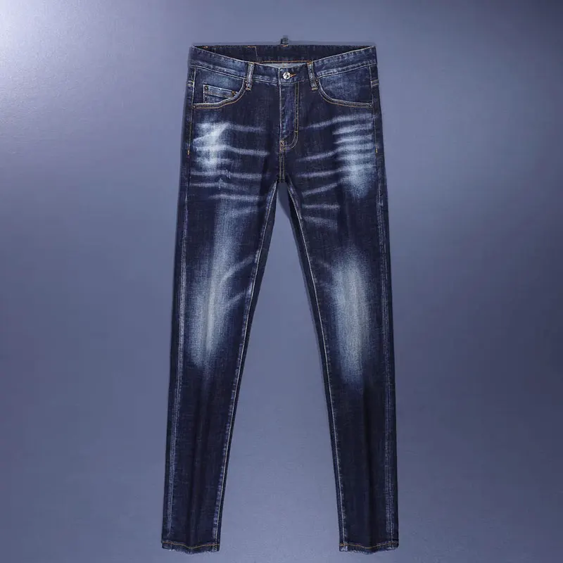 Street Fashion Men Jeans High Quality Retro Dark Blue Stretch Skinny Fit Ripped Jeans Men Vintage Designer Brand Pants Hombre