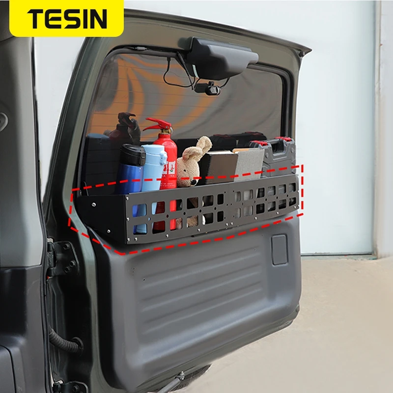 JB23に適合 TESIN 車のテールゲート 窓 枠フェンス 収納 ボックス オーガナイザー ラック ブラケット スズキ ジムニー TESIN 車のテールゲート窓枠フェンス収納ボックスオーガナイザーラック
