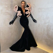 

Gorgeous V Neck Mermaid Evening Dresses 2022 New Full Sleeve Black Floor Length Women's Dress Spring Robe De Soirée Femme