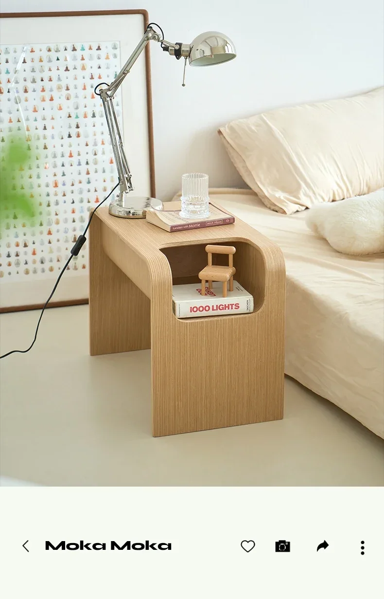 Solid Wood C-Shaped Side Table with Storage