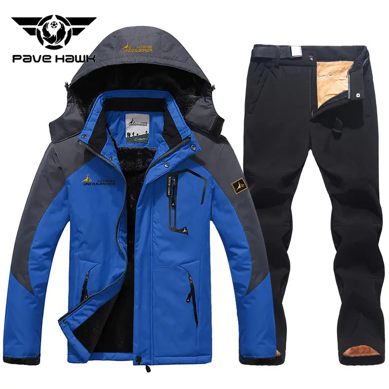 Men Winter Ski Jacket Pants Suit Thickening Warm Waterproof Windproof Hooded Fleece Outdoor Mountain Snowboard Skiwear Set winter jacket,ski jacket,men snow jumpsuit