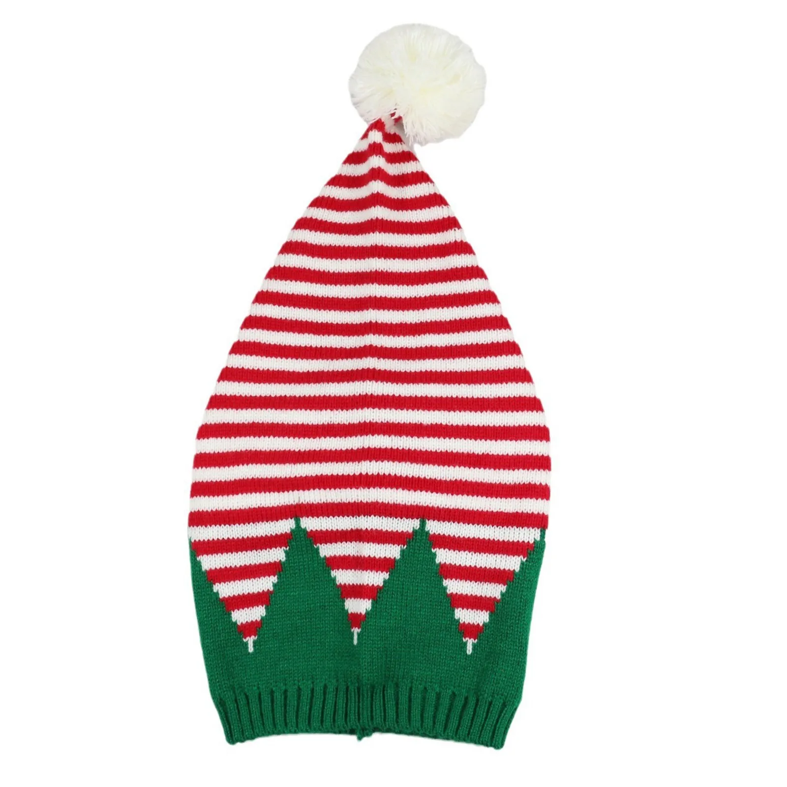 Christmas Elf Santa Beanie - Knitted Red Green Striped Hat