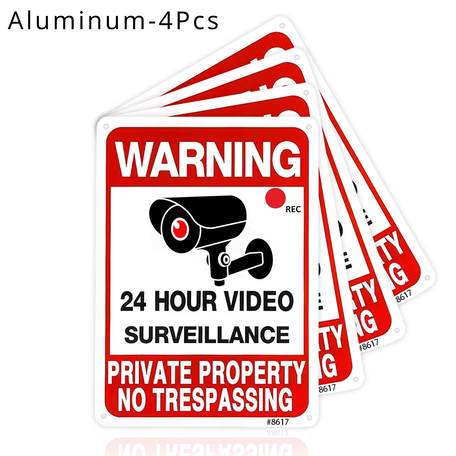 thumbnail image 1 of Letreros de aluminio de prohibido el paso a propiedades privadas, letreros de metal con videovigilancia las 24 horas para el hogar, el patio, la propiedad, el negocio en casa, 1 of 5